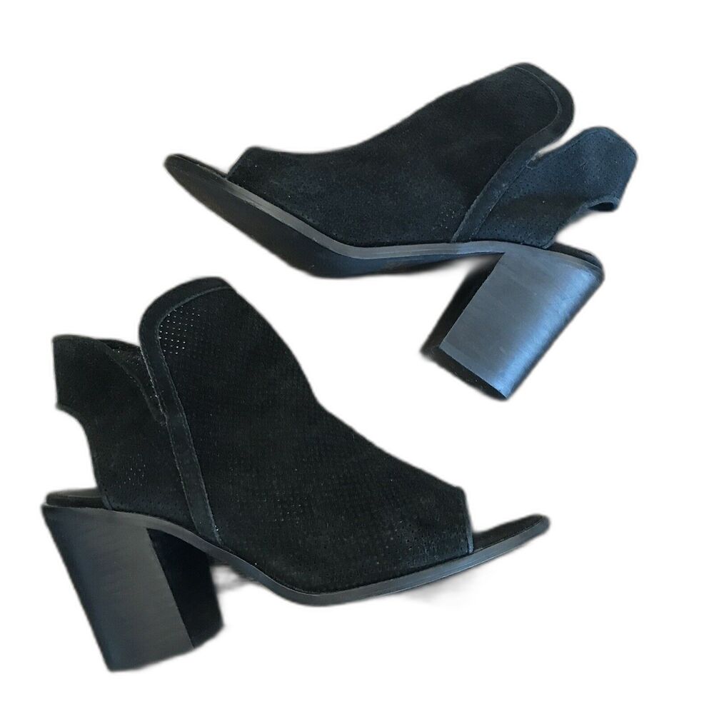 Steve Madden Maxine Perforated Black Suede Leather Open Toe Sandals Women's 7.5